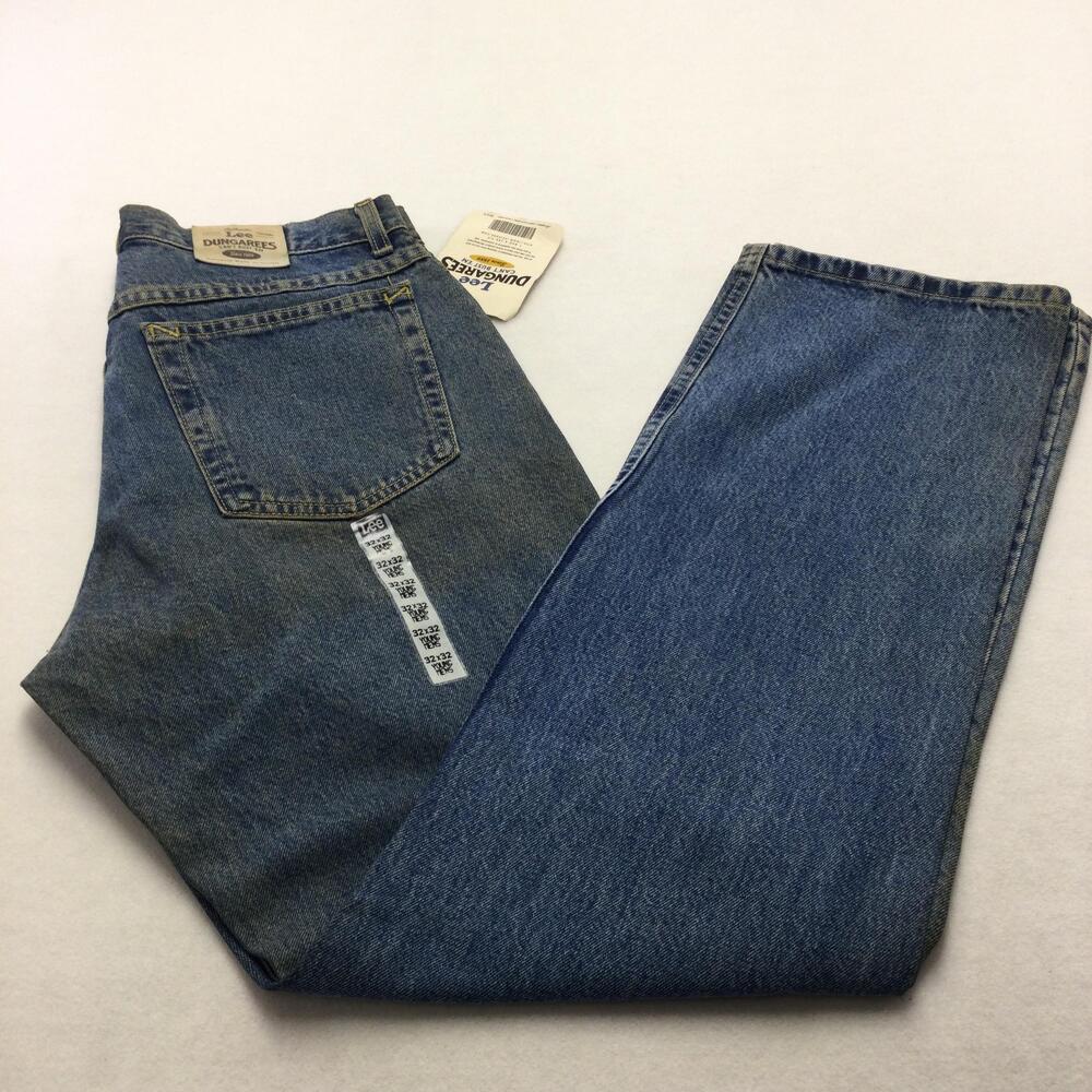 Vintage Lee Dungarees Jeans Mens 32x32 Blue Straight Denim Zip Fly Cant Bust Em